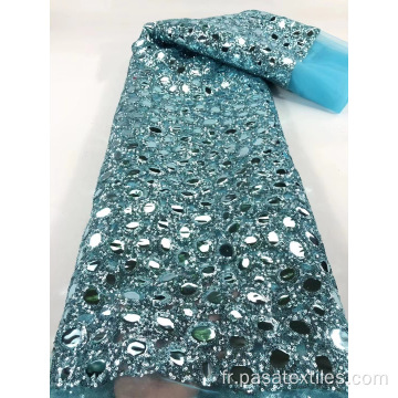 2023 Conception de tissu en dentelle pour robe de mariée africaine tissu en dentelle Gold Big Sequin Tissu